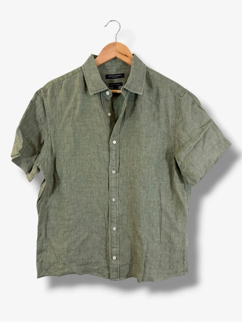 Banana Republic Green Linen Short Sleeve Button Down Men’s M Camden Standard Fit